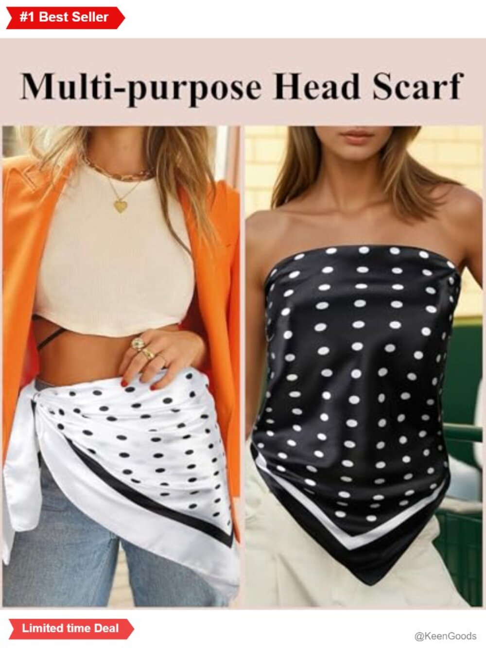 2 Pack Silk Blend Polka Dot Head Scarf 35x35 Bandana Hair Wrap - Picture 5 of 6